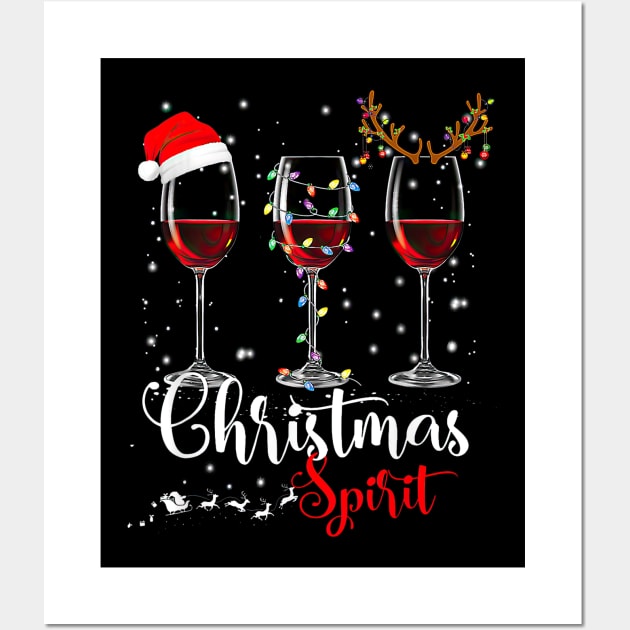 Christmas Spirit Funny Glasses Of Wine Santa Hat Reindeer Wall Art by cyberpunk art